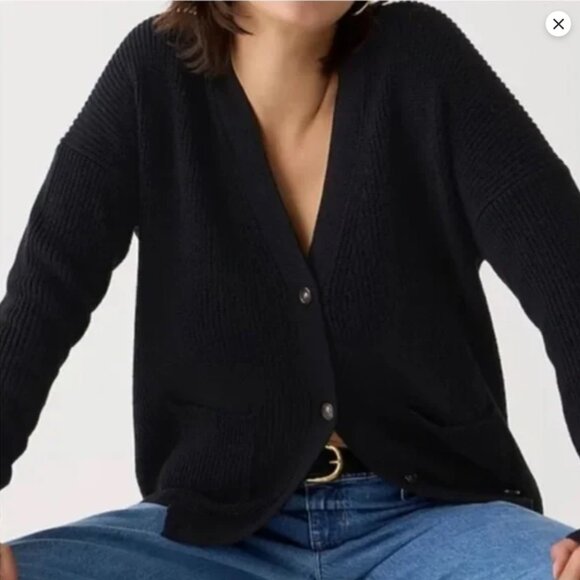 J.Crew V-Neck Cashmere Cotton-Blend Cardigan – Black - Picture 3 of 12